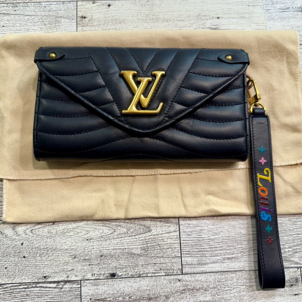 Louis Vuitton Black Wave Long Wallet with Gold Accents